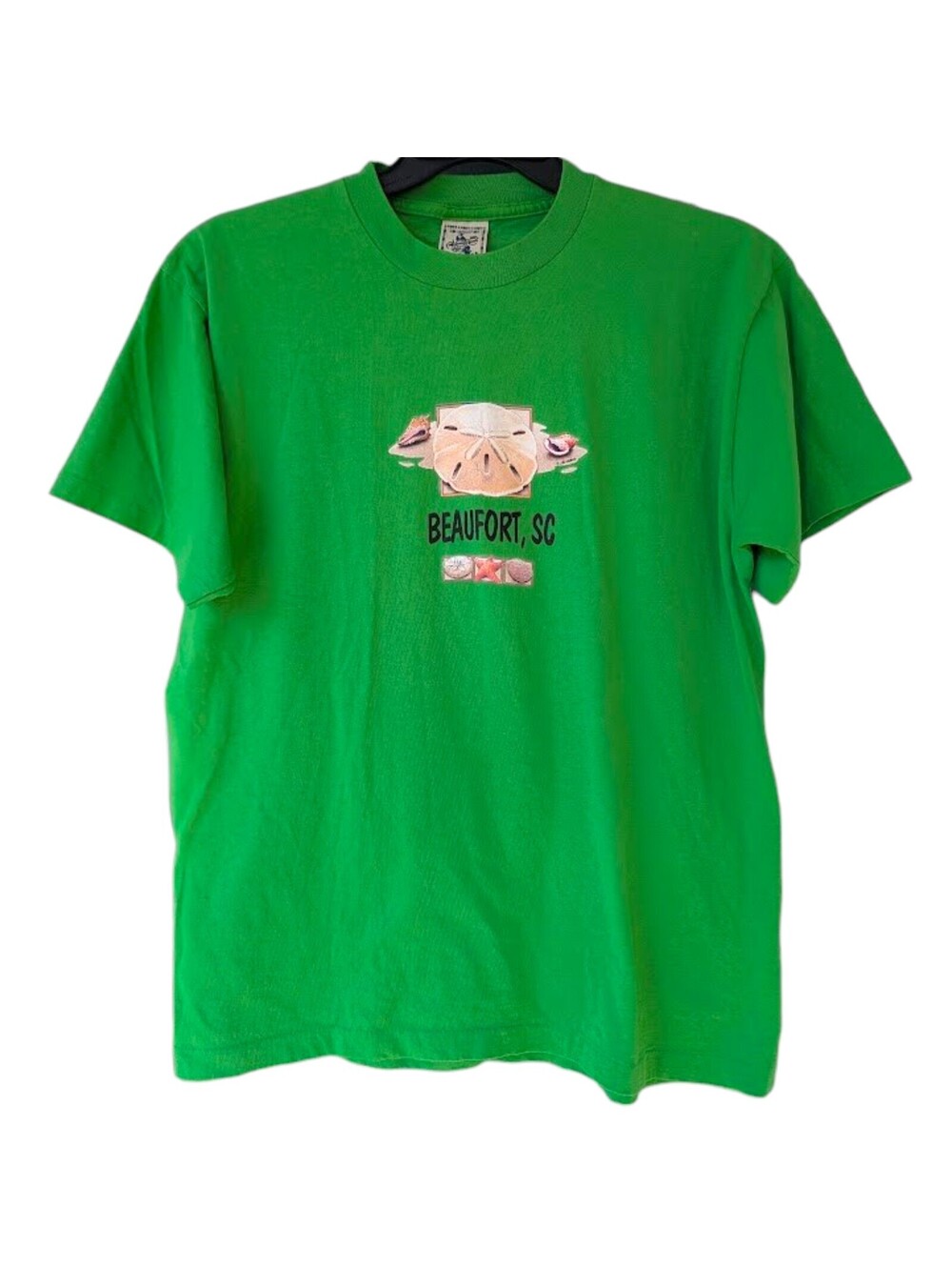 Vintage 90s Alore Beaufort SC T Shirt Large Green Sand Dollar Single Stitch USA